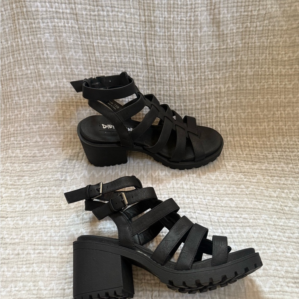 Black Gladiator Sandals with Chunky Heel